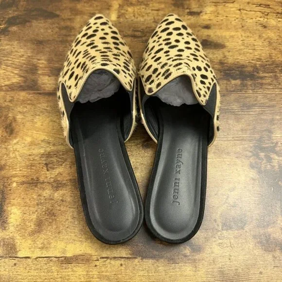 Jenni Kayne Cheetah Print Mules Size 39 Pony Hair Slip On Pointed Toe Flats - Picture 6 of 16